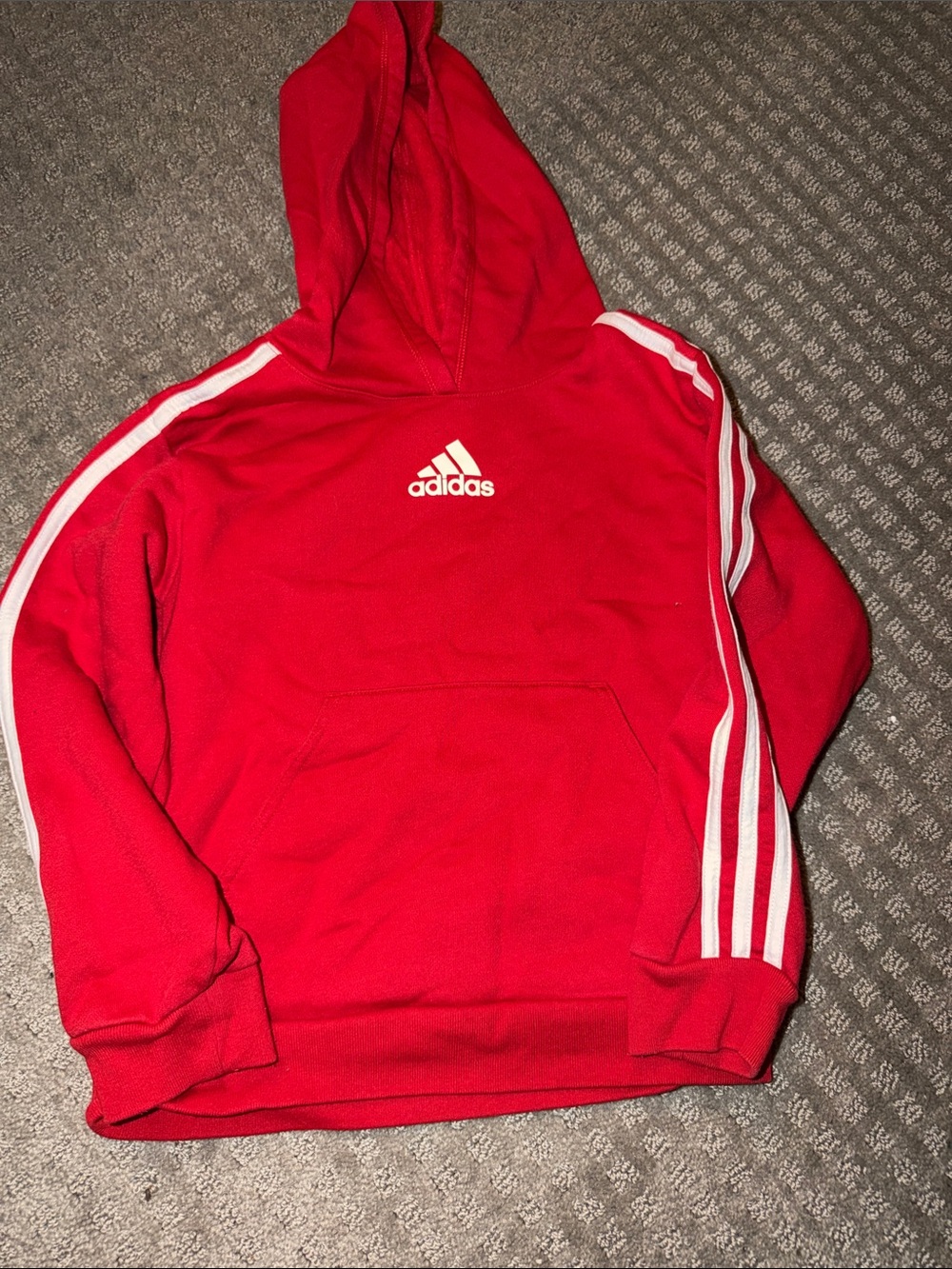 adidas Red Men's Zip-Up Style Hooded Sweater with White Stripes